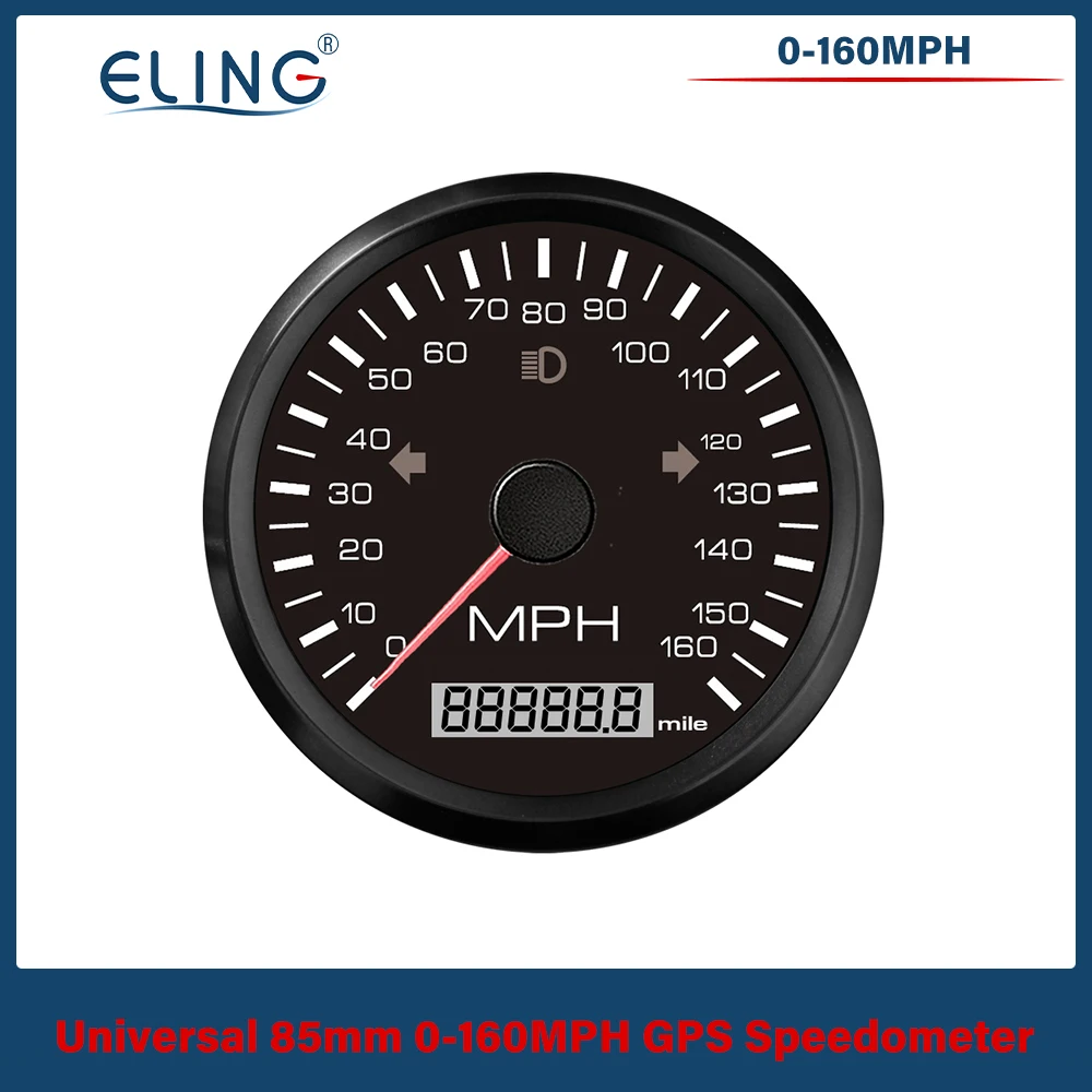 ELING 85mm GPS Speedometer 0-125 0-160 0-200 KM/H MPH Odometer Left Right High Beam with Red Yellow Backlight for Auto Truck RV