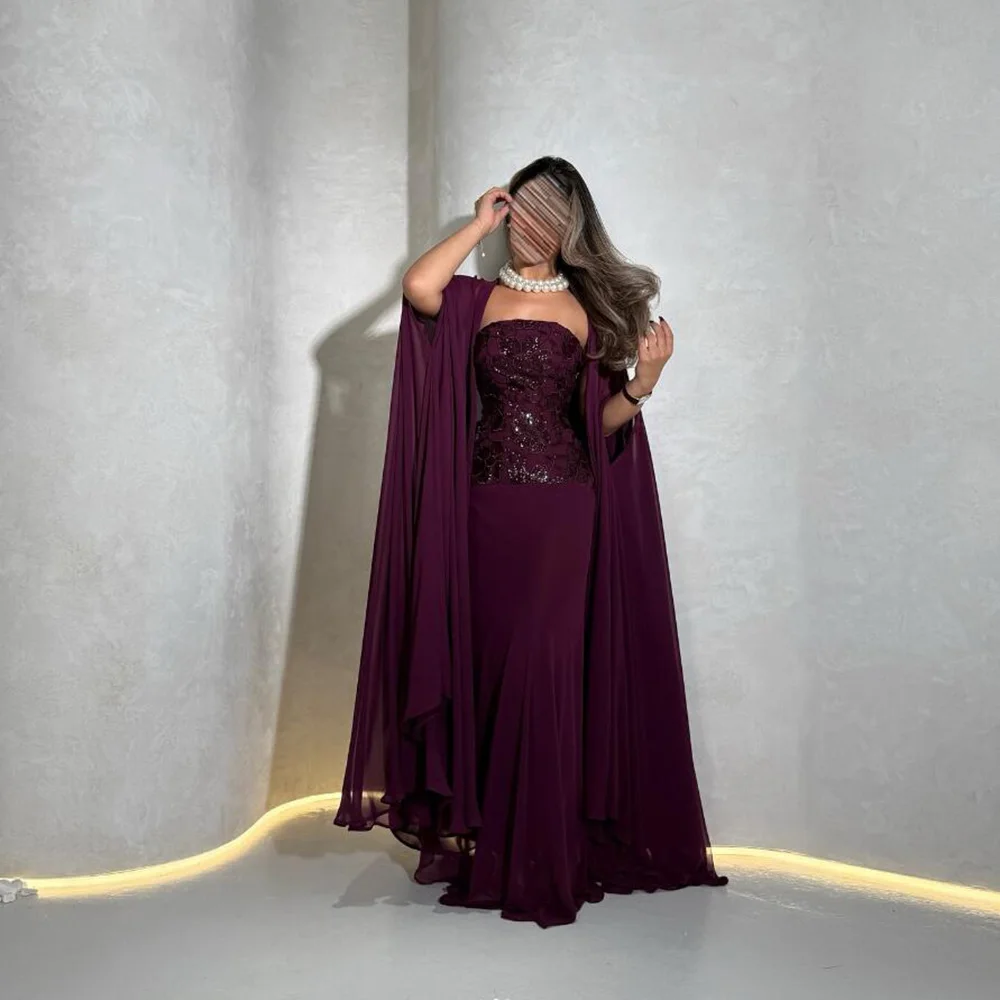 Customized Straight Prom Dresses Floor-Length Strapless Sleeveless Evening Dresses Fashion Stole Sequined Simple Draped