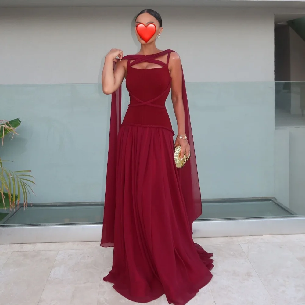 Customized Chiffon Criss-Cross A-line Floor-length Bespoke Occasion Formal Prom Wedding Party Gown For Women Simple Elegant