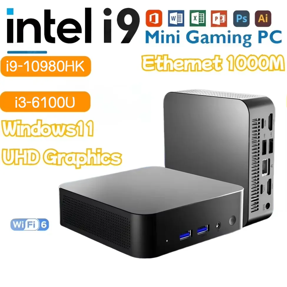 NEW MINI PC Computer Intel Core i9 10980HK 16GB DDR4 + 1/2TB M.2 SSD Windows11 Mini Gaming Pc Desktop Computer Support 4K HD