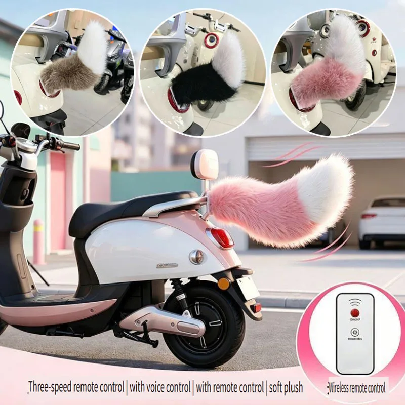 Car Wagging Tail Sound Activated & Remote Control, Electric Moving Fluffy Fox Tail, Auto Decoration Plush Tail for Car