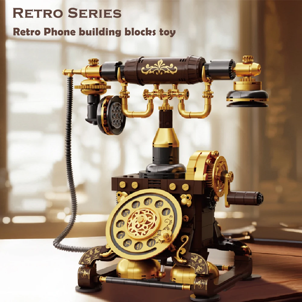 New Vintage Telephone Model Building Blocks Toys Elegant Desktop Home Decor Easy Assembly Educational Toy for Kids Holiday Gifts