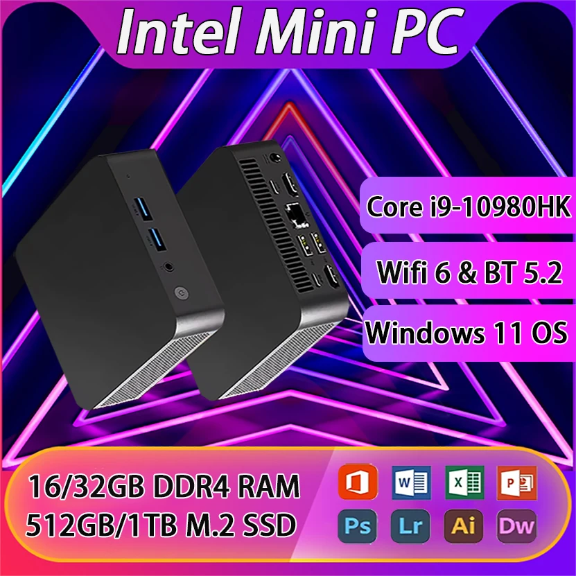 Intel Core i9 10980HK Mini PC Windows 11 Pro 32GB DDR4 1TB SSD PC Gamer Computer Dual WIFI 6 BT5.2 4K HD Mini Gaming Pc Desktop