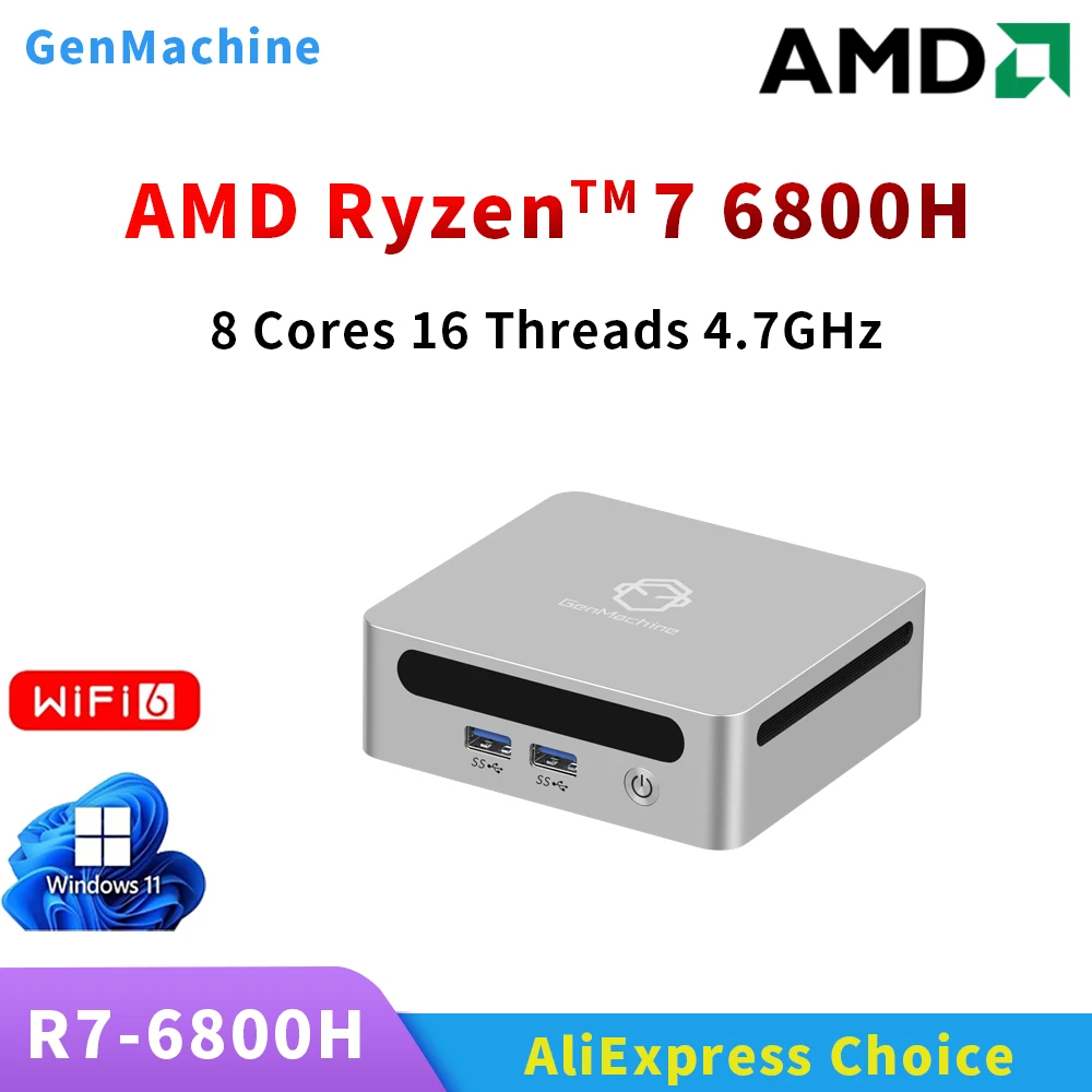 GenMachine Ryzen 6600H 6600U 6800H Mini PC 3.2GHz-4.7GHz TDP 45W Windows 11 LPDDR5 16G 6400Mhz WIFI6 Mini Pc Gaming Computer