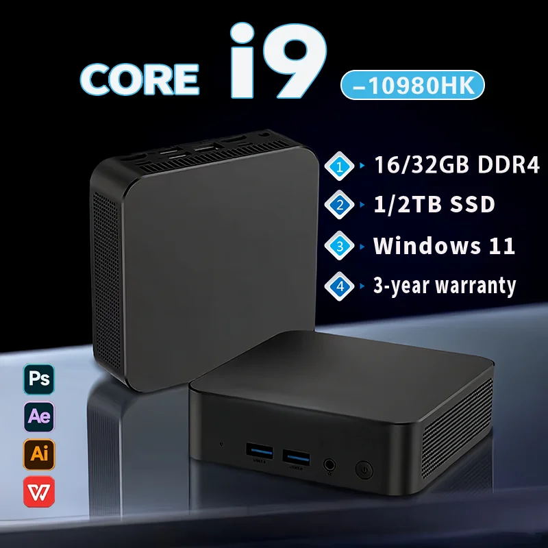 Core i9-10980HK Mini PC Windows 11 16GB/32GB DDR4 1TB 2TB SSD Portable Gaming Mini PC WiFi6 BT5.2 4K Mini Computer PC Desktop