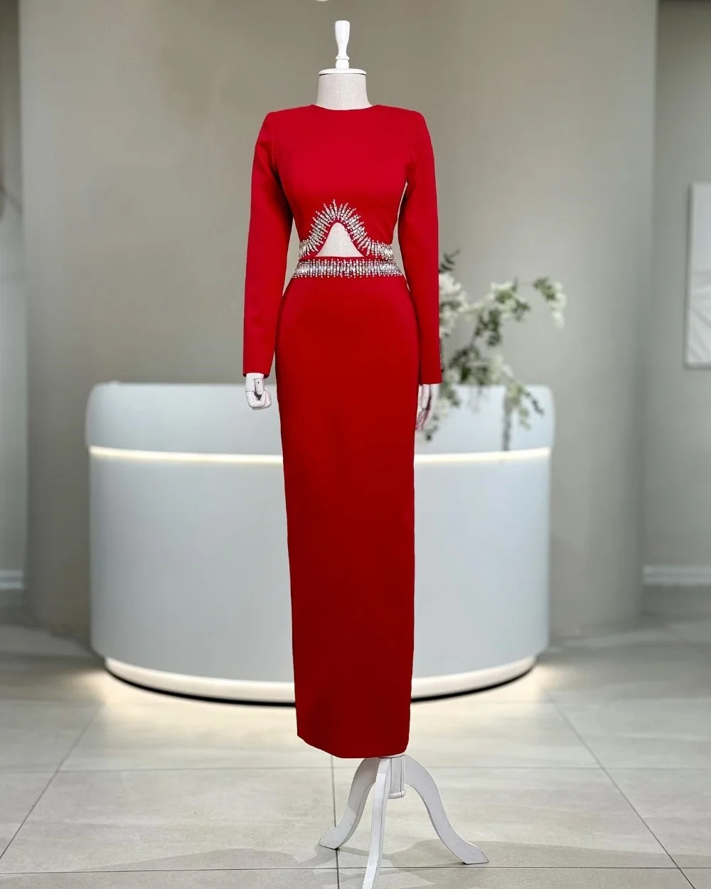 Customized Jersey Sequined Beading O-Neck Straight Midi Dresses Bespoke Occasion Classic Exquisite Formal Party