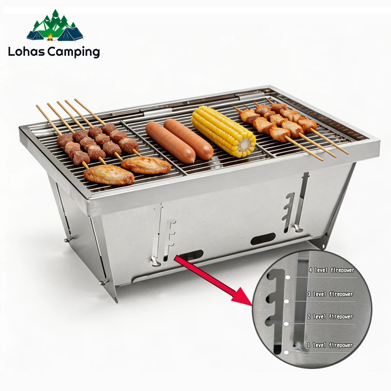 Lohascamping, barbecue IGT, grill en acier inoxydable 304, barbecue portable pliable, poêle à bois, barbecue de camping, puissance de feu A