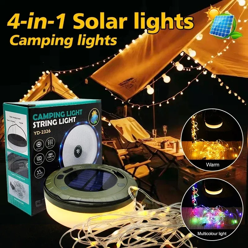 Lumières solaires lumière de Camping en plein air 10 mètres chaîne lumière extérieure tente lumière RGB atmosphère lumière lampe de poche LED avec crochet
