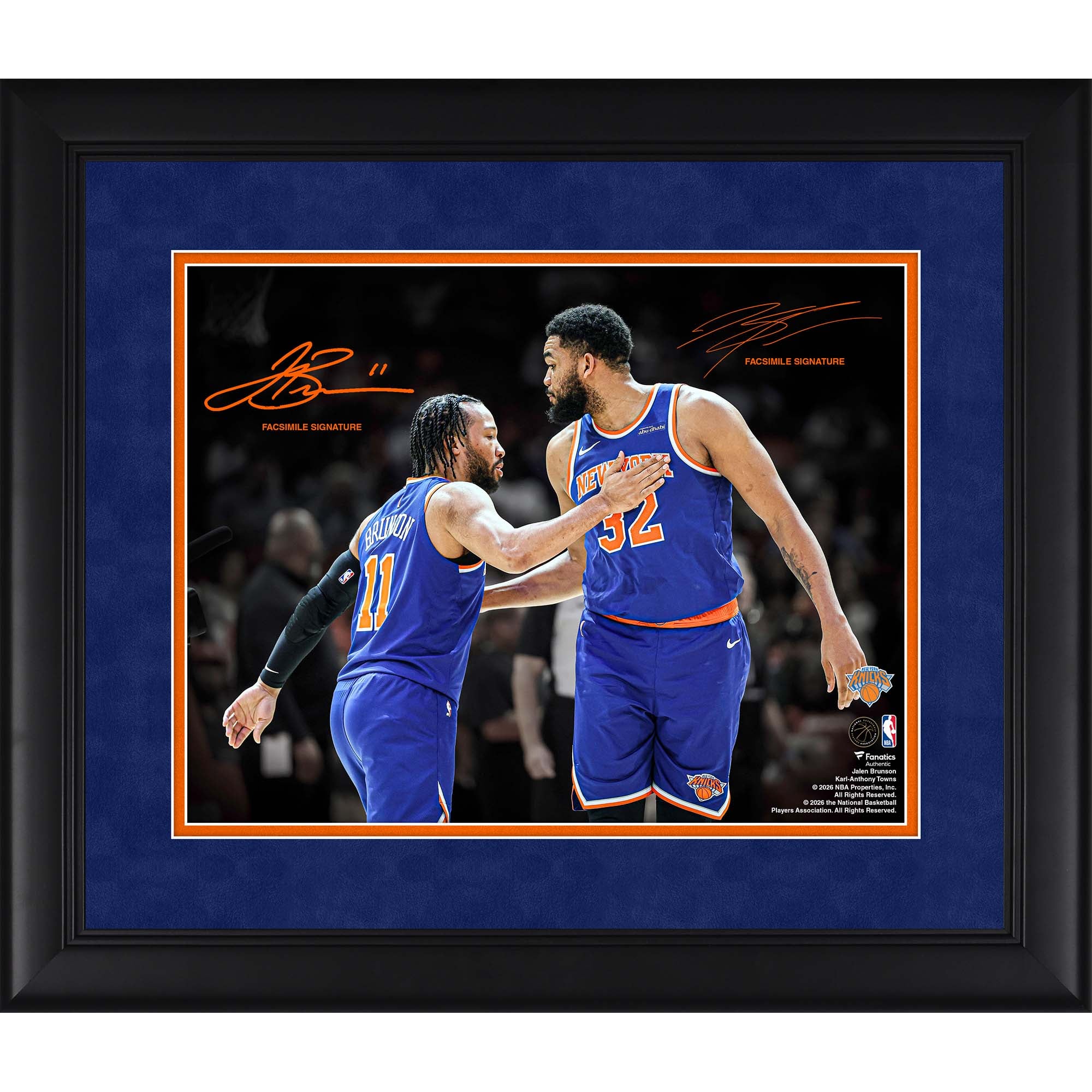 Faksimile-Unterschriften von Jalen Brunson & Karl-Anthony Towns (New York Knicks), gerahmtes 11" x 14" Spotlight-Foto