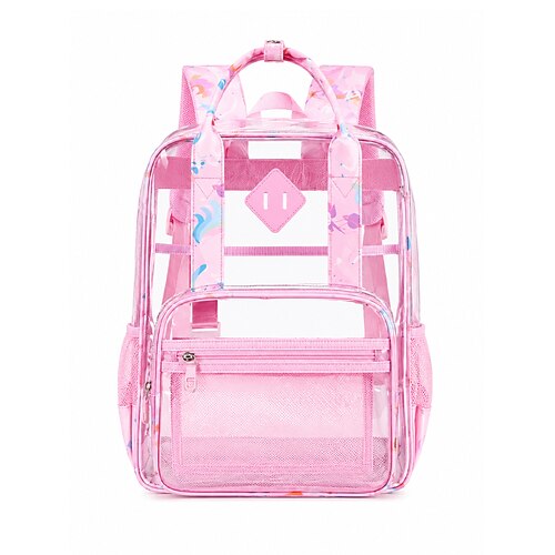 Zaino per il ritorno a scuola per ragazze, borsa scolastica trasparente in PVC di grande capacità, organizer multistrato, rosa, viola e nero, impermeabile, ideale per la scuola elementare studenti