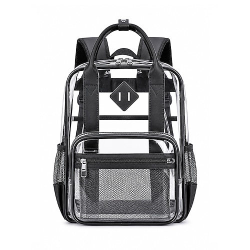 Zaino per il ritorno a scuola per ragazze, borsa scolastica trasparente in PVC di grande capacità, organizer multistrato, rosa, viola e nero, impermeabile, ideale per la scuola elementare studenti