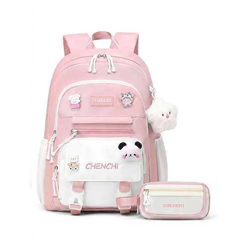 Set di 2 zaini da bambina per la scuola, borsa scolastica in poliestere di grande capacità con molte tasche e astuccio, grazioso zaino da viaggio azzurro e bianco, spallacci regolabili per la scuola