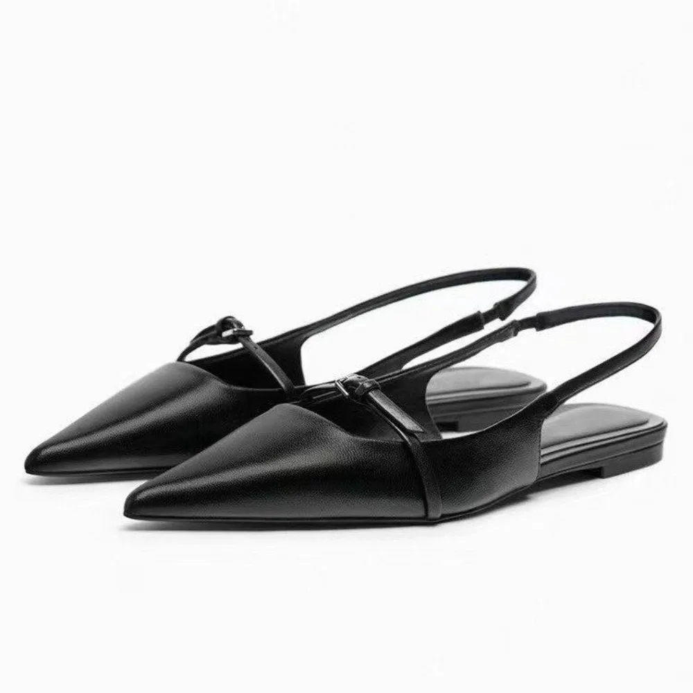 Neue Bling Frauen Sandale Mode Spitz Flach Slip auf Damen Elegante Slingback Schuhe Med Ferse Flache Schuhe