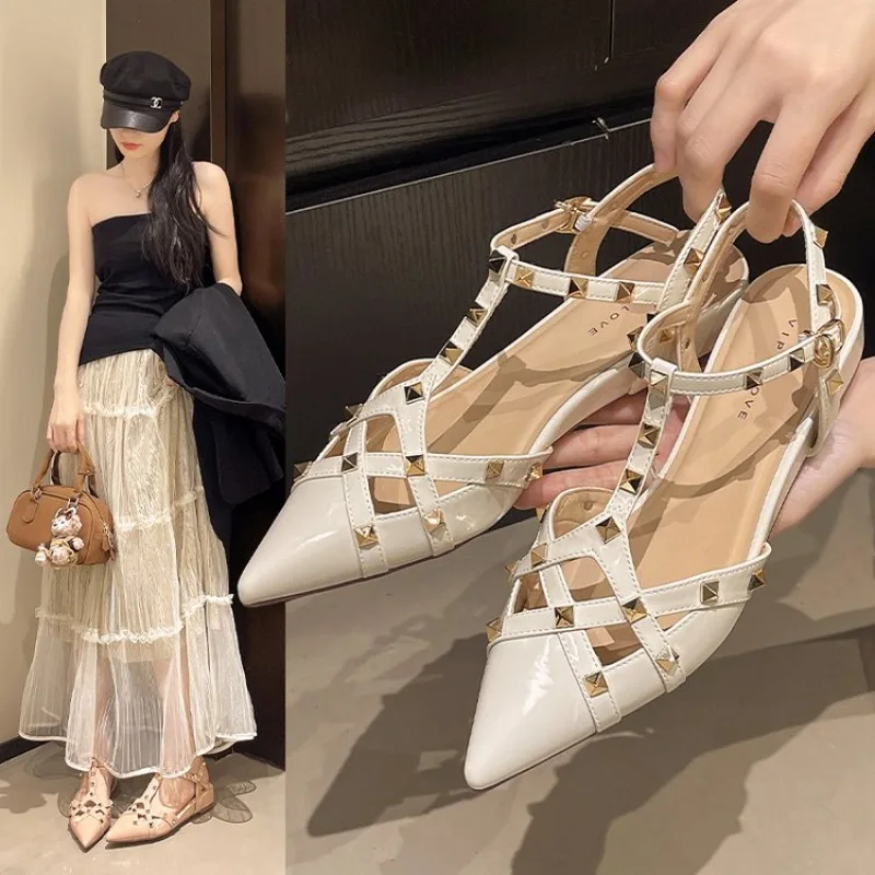 2026 Sommer Neue Baotou High Heel Sandalen für Damenmode, Spitze Form, Mittlerer Absatz, Sexy Sandalen Pantoletten Damenschuhe