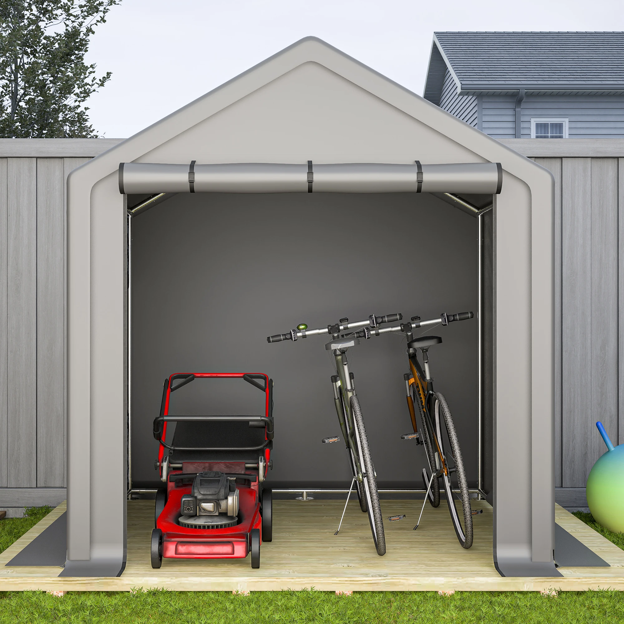 190×170×200cm robuster Sonnenschutz-Geräteschuppen, mit tragbarer Garagenzelt-Reißverschlussabdeckung und Türen, Garagenzelt für Gartengeräte und Fahrräder Image