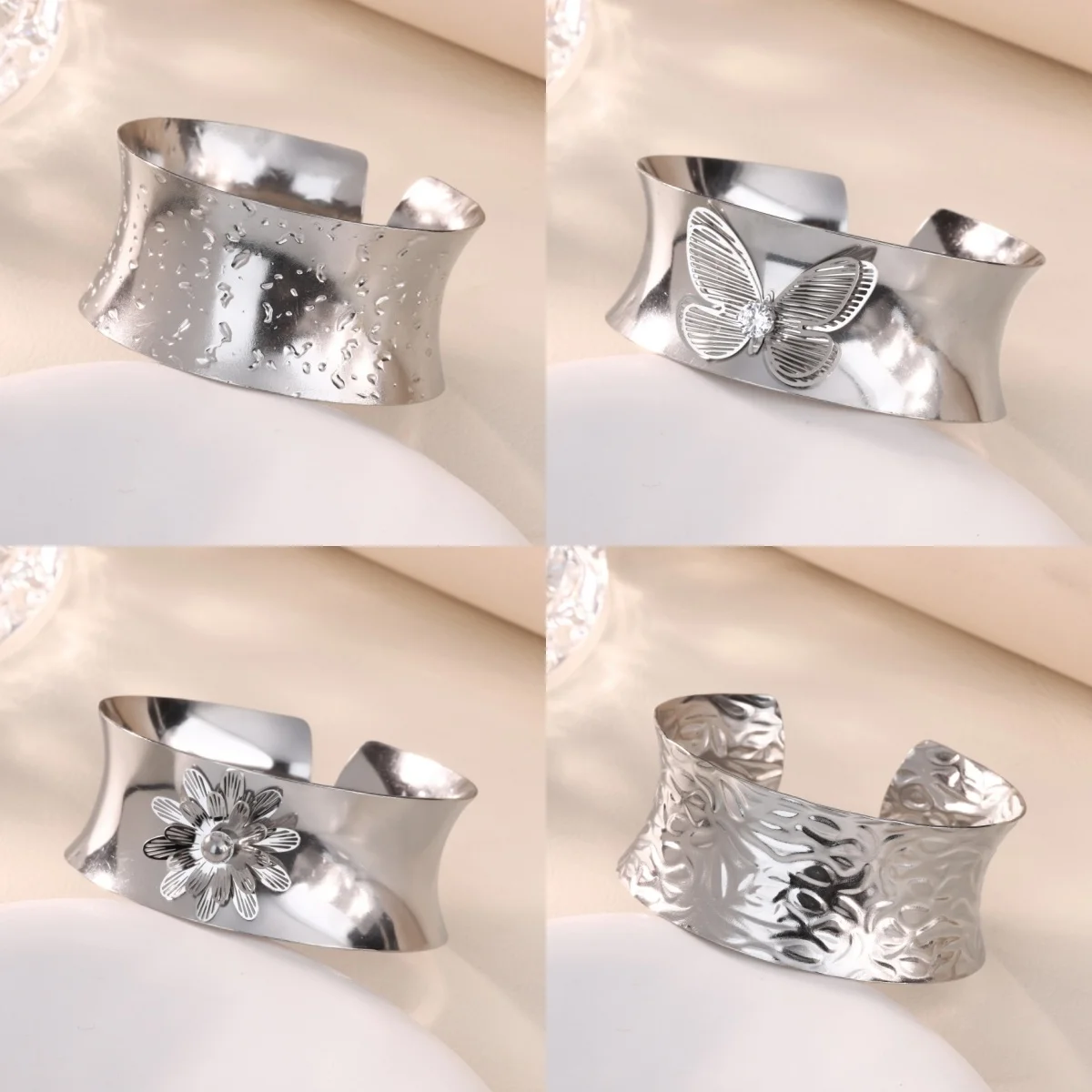 Elegantes Vintage Blumen-Damenarmband 304 Edelstahl 18K Silberbeschichtung Schmetterling Schmuck Armband Image