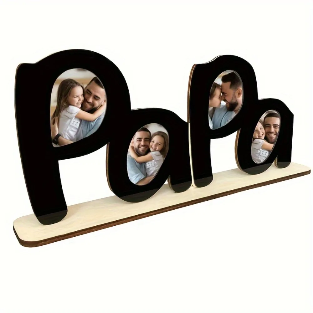 Papa-förmiger Holz-Bilderrahmen Vatertags-Geschenk Dekorativer Tisch-Bilderhalter mit 4 Öffnungen für Familienfotos Vater-Andenken Image