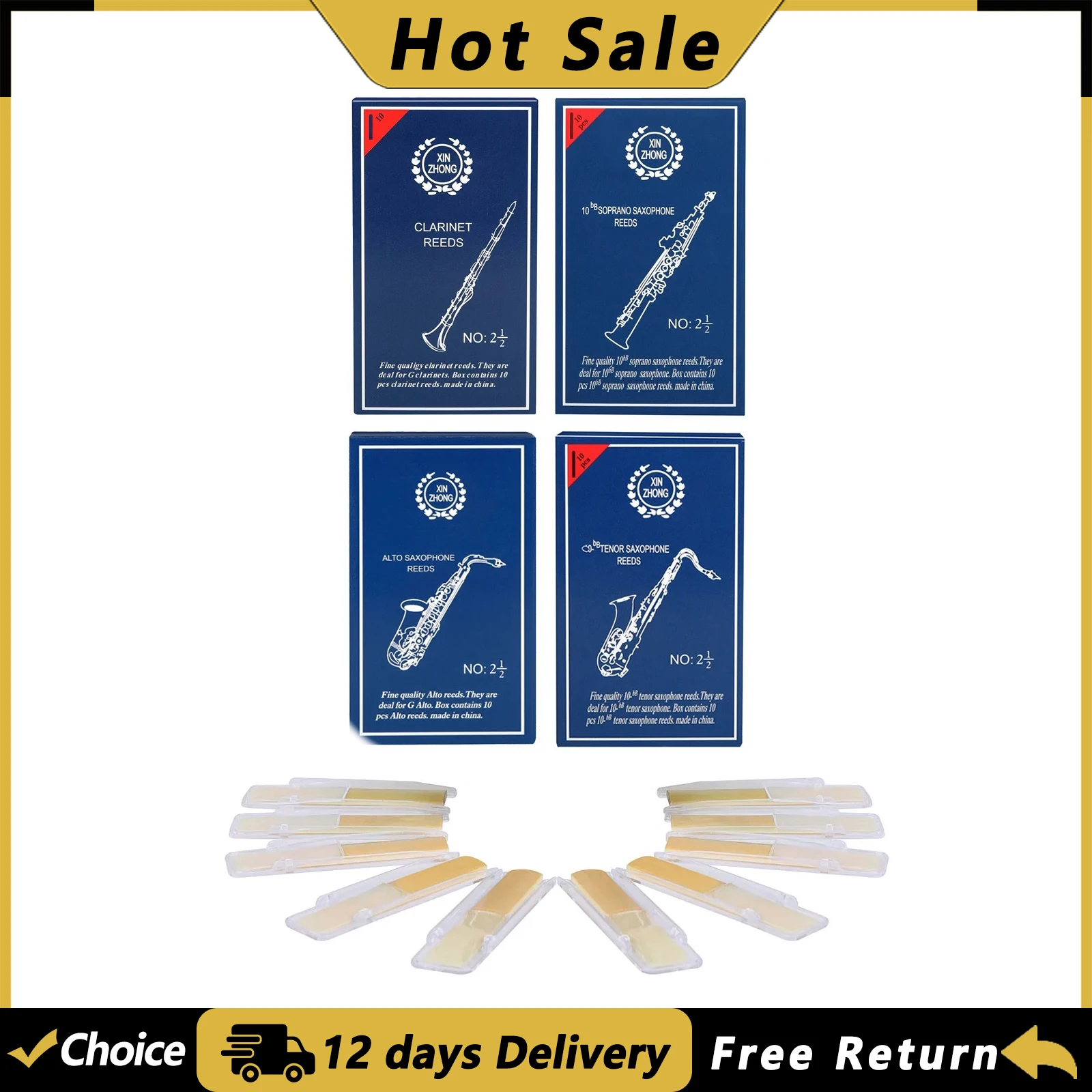 10 Stück/Set Saxophonblätter Blaue Box 2.5 Sopran Alt Tenor Sax Klarinette Hochwertige Blätter Holzblasinstrumente Teile & Zubehör Image