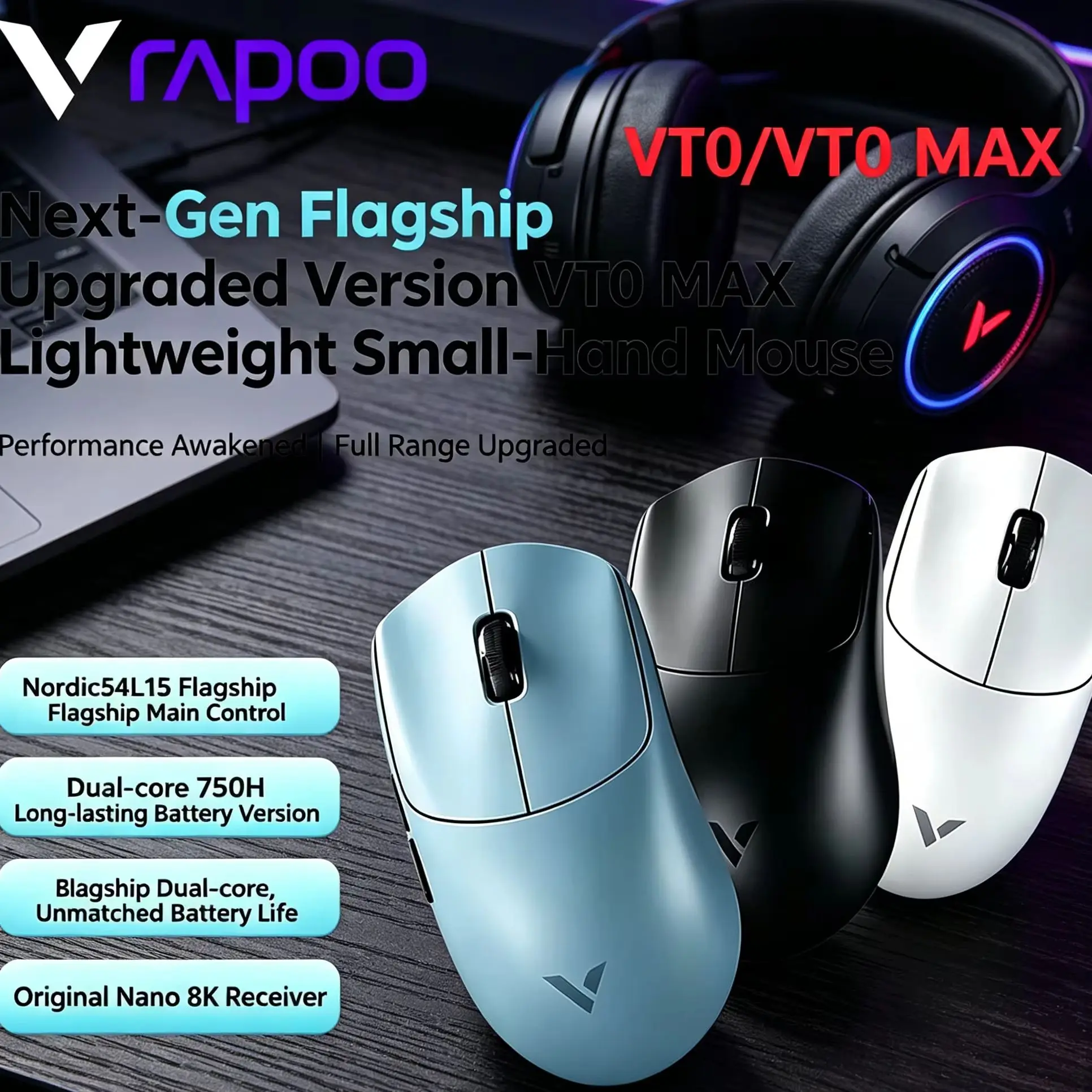 Rapoo VT0 Max PAW3950 PAW3398 Kabellose Gaming-Maus 8KHz 45000DPI Image