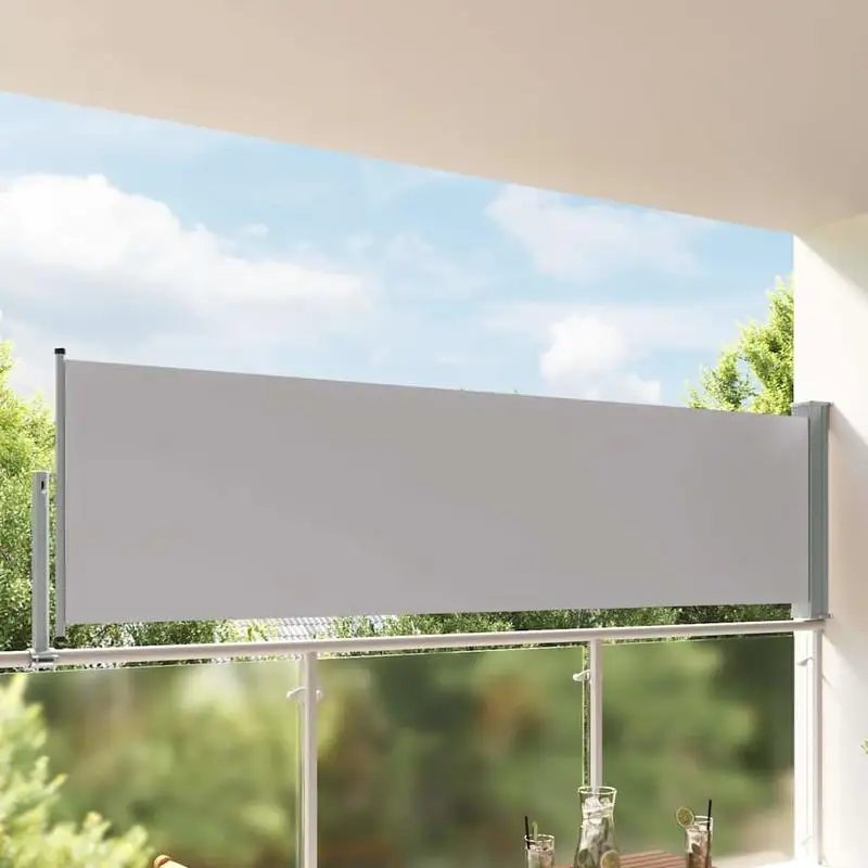Ausziehbare Seitenmarkise 100x300 cm Grau Ausziehbare graue Seitenmarkise UV-beständig Sichtschutz Balkon Terrasse Robuste Seitenmarkise mit Rollfunktion winddicht einfach zu montieren