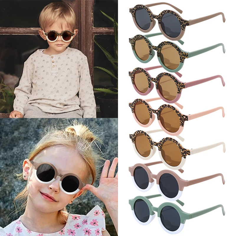 7/5 Stück Jungen Mädchen Mehrere runde einfarbige Leopardenmuster modische Brille Kinder Kinder Brillen Image