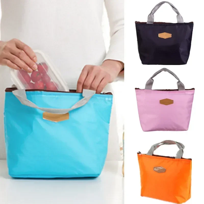 Lunchbox Camping Picknick Lunch Bag einfarbig tragbare isolierte Kühltasche Cold Food Cooler Thermo tasche Handtasche heiß Image