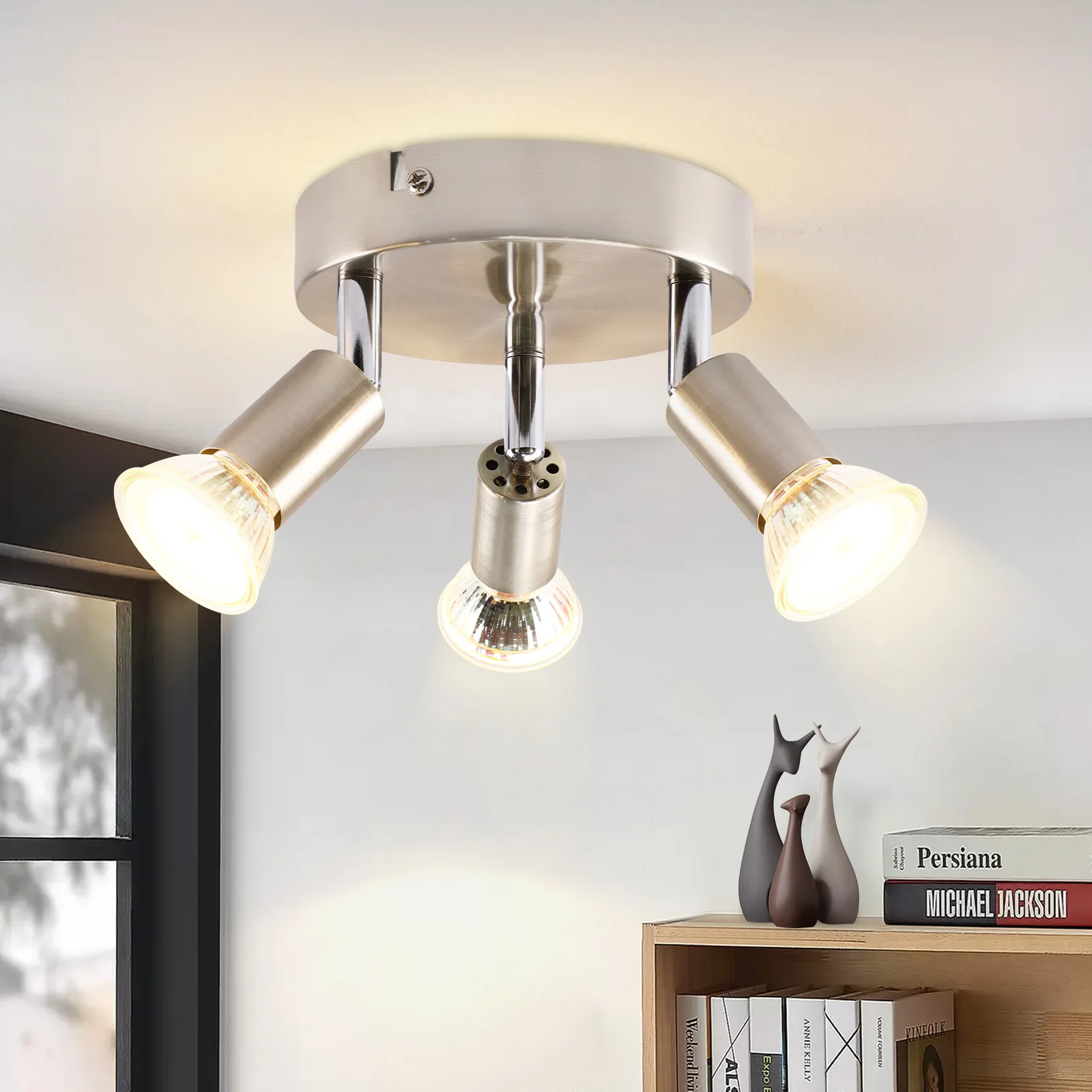 3-Flammige GU10 Deckenleuchte Edelstahl Deckenstrahler 330° Schwenkbare Spotlampe Industrie Design Moderne Wand und Deckenlampe Flexibel Drehbar für Küche Wohnzimmer Esszimmer Schlafzimmer Flur Ohne
