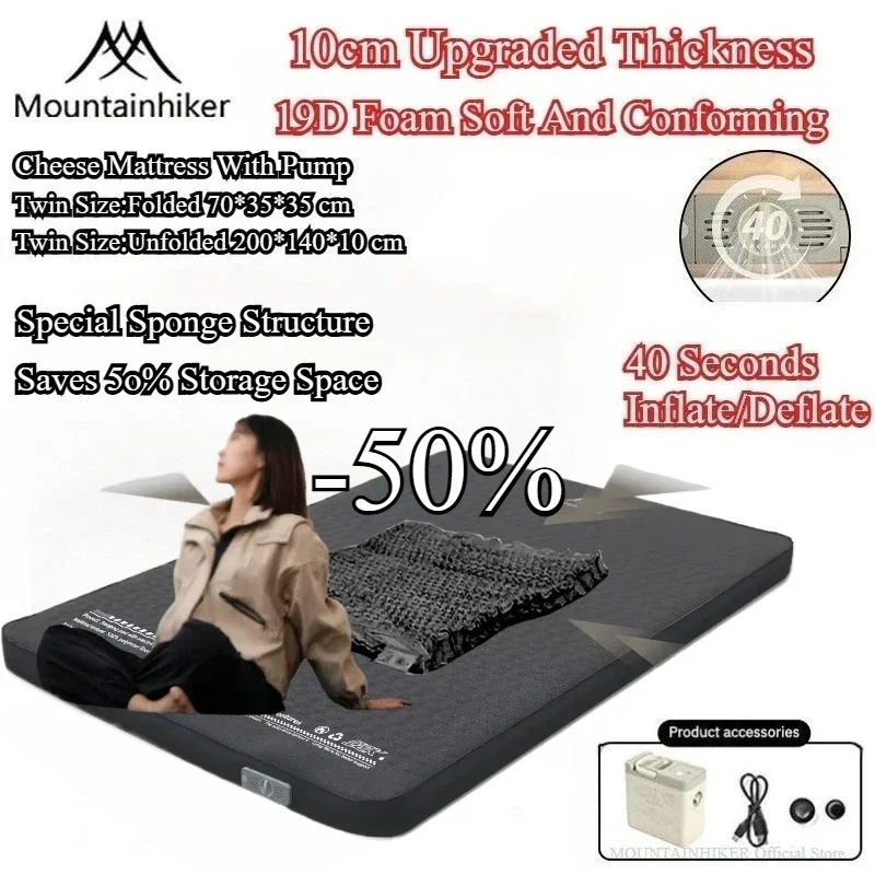 Mountainhiker Neue aufblasbare Matratze, Upgrade-Edition, 10 cm hoch, mit Aufbewahrungstasche, tragbare Camping-Schlafmatte Image