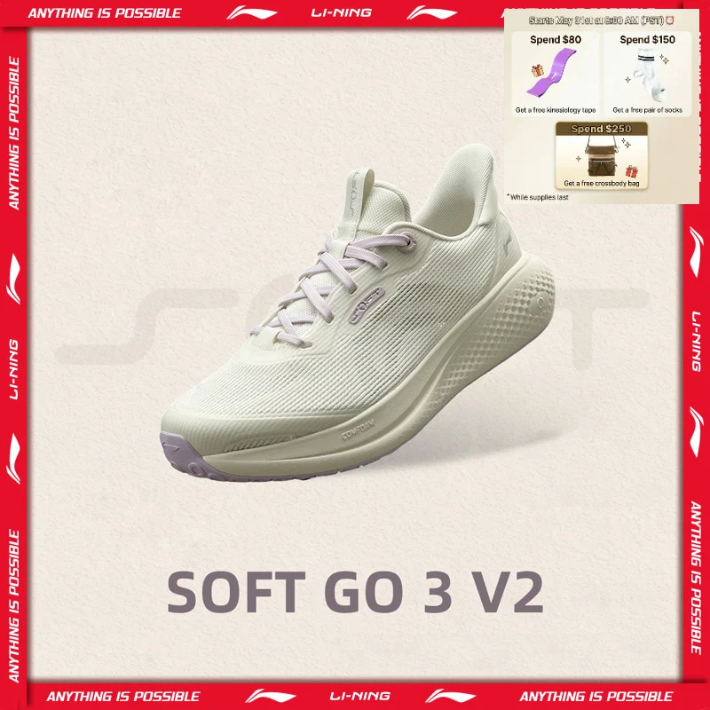 Li-Ning Damen SOFT GO 3 V2 Lifestyle-Schuhe COMFOAM Atmungsaktive, reflektierende, stilvolle Freizeitschuhe LiNing Wanderschuhe AGLW028 ﻿