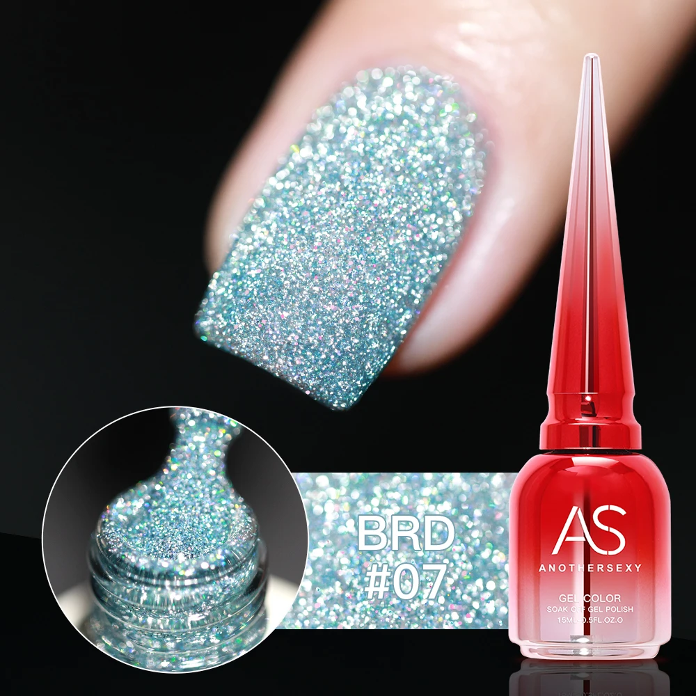 AS 15 ml Gold-Silber-reflektierender Nagel-Gel-Nagellack, funkelnder, glänzender Glitzer, rosa, rot, Nagelzubehör, semi-permanenter Gel-Lack Image