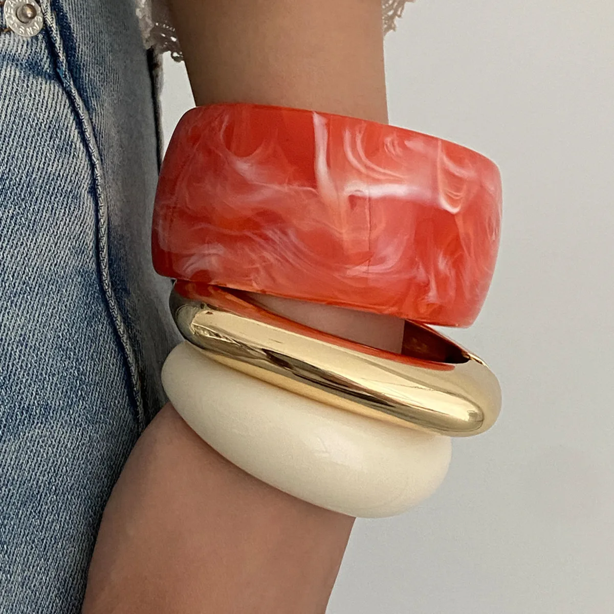 Ingemark 3 Stile Boho große geometrische Acrylharz breite Armbänder für Frauen neuer Trend Hip Hop Metall Armreif Schmuck Zubehör