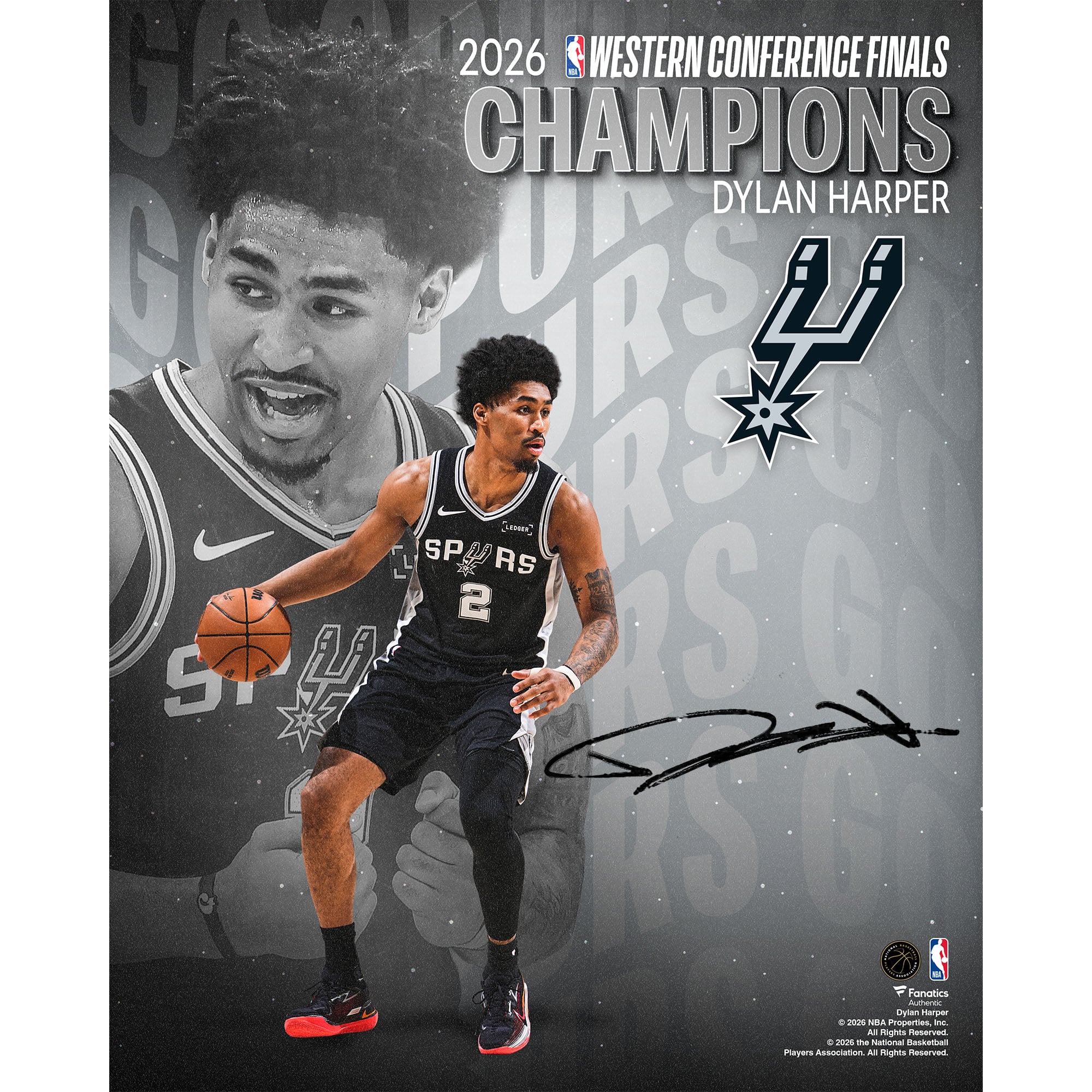 Photo collage autographiée de Dylan Harper, joueur des San Antonio Spurs, champions de la Conférence Ouest NBA 2026 (40,6 x 50,8 cm). - No Gender Taille: No Size