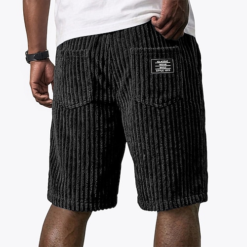 Herren Shorts Freizeitshorts Cordshorts Tasche Elastischer Bund Einfach Komfort Atmungsaktiv Knielang Lässig Outdoor Strand Urlaub Mode Weiß Khaki Unelastisch Image