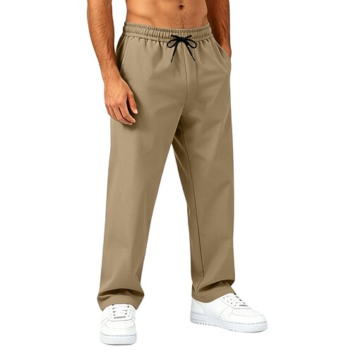 Herren Hose Freizeithose Schnelltrocknende Hose Kordelzug Tasche Elastischer Bund Einfarbig Leicht Atmungsaktiv Täglich Outdoor Ferien Mode Klassicher Stil Silber Khaki Mikroelastisch Image