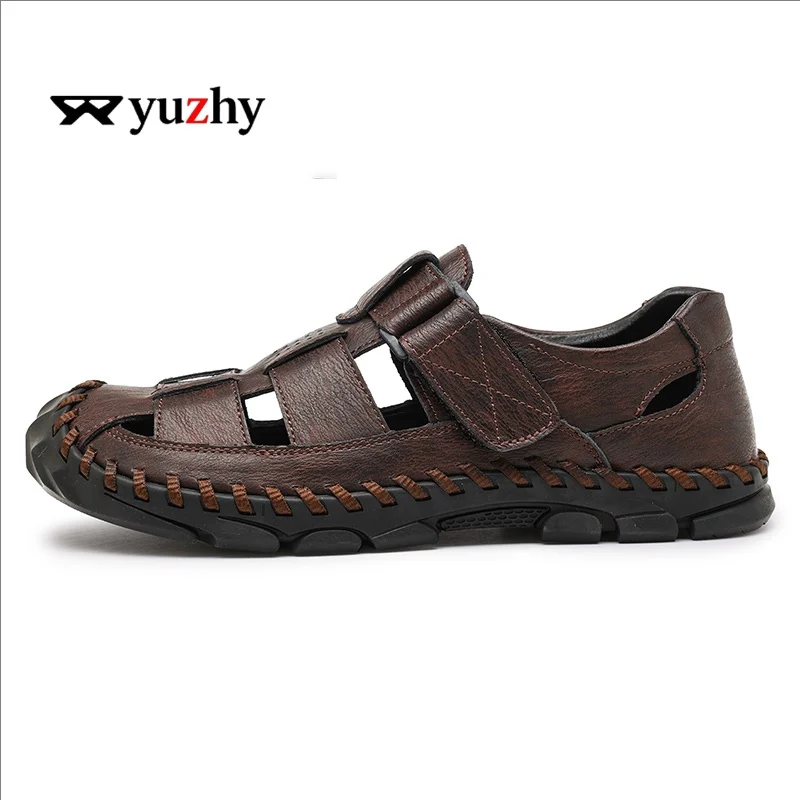 Sommer-Herrensandalen aus echtem Leder, Freizeitschuhe für Herren, Outdoor-Herrensandalen aus Leder für Herren, Strandschuhe, römische Herrenschuhe