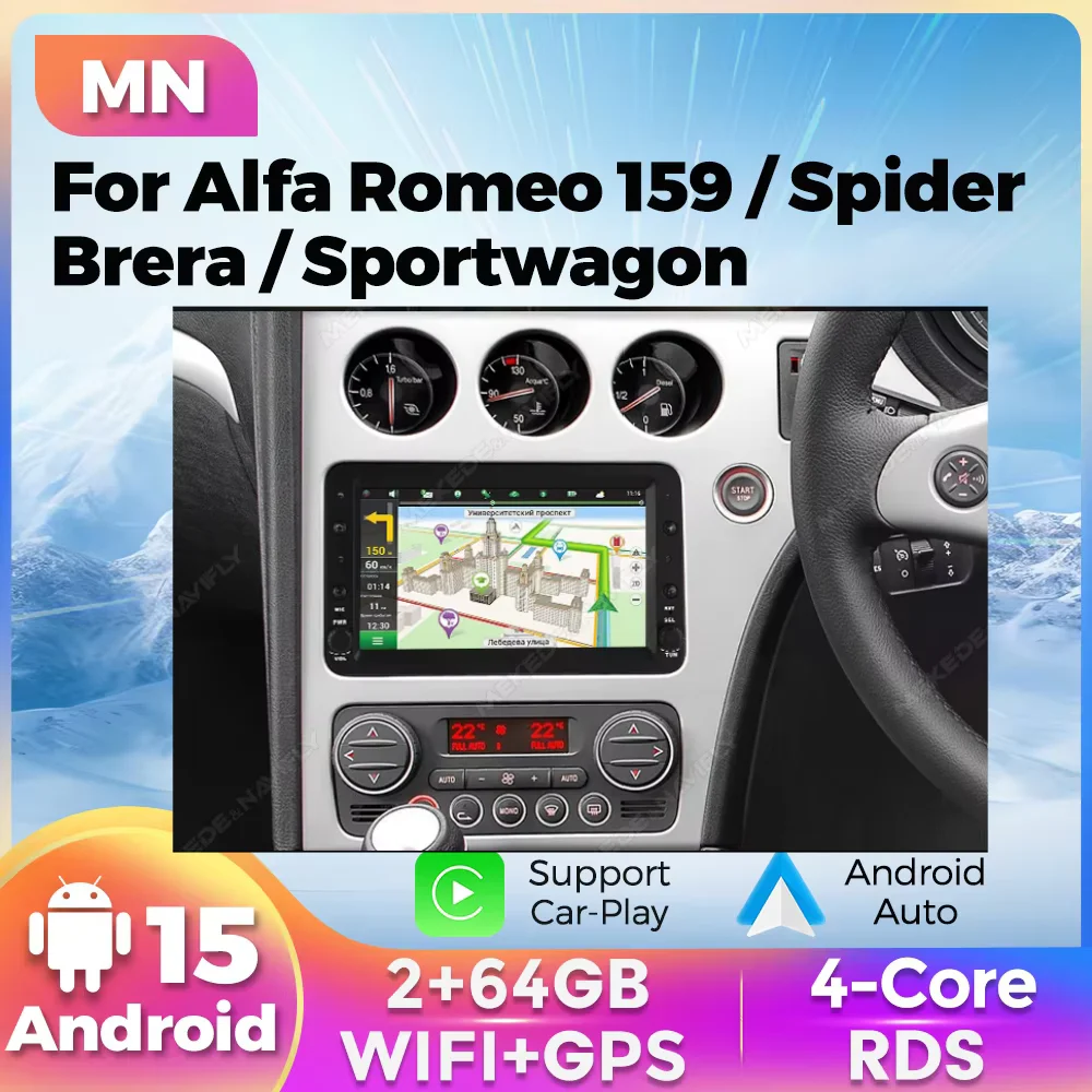 Android 15 System 7 Zoll Kabelloses Carplay Android Auto für Alfa Romeo 159 Spider Brera Sportwagon Autoradio Multimedia-Player BT Image