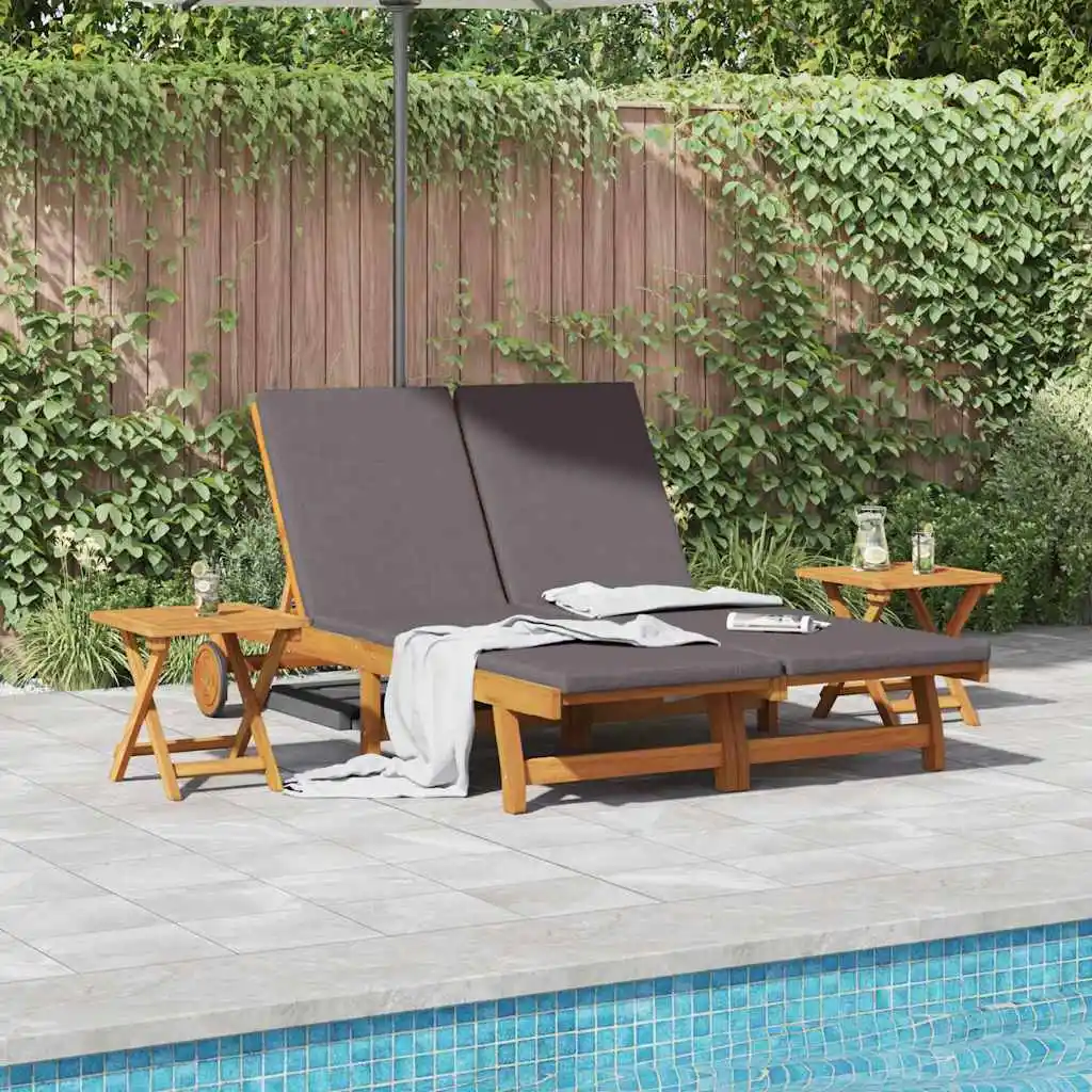 Massive Chaiselongue aus Akazienholz mit verstellbarer Rückenlehne, ideal für Garten, Terrasse und Pool.
