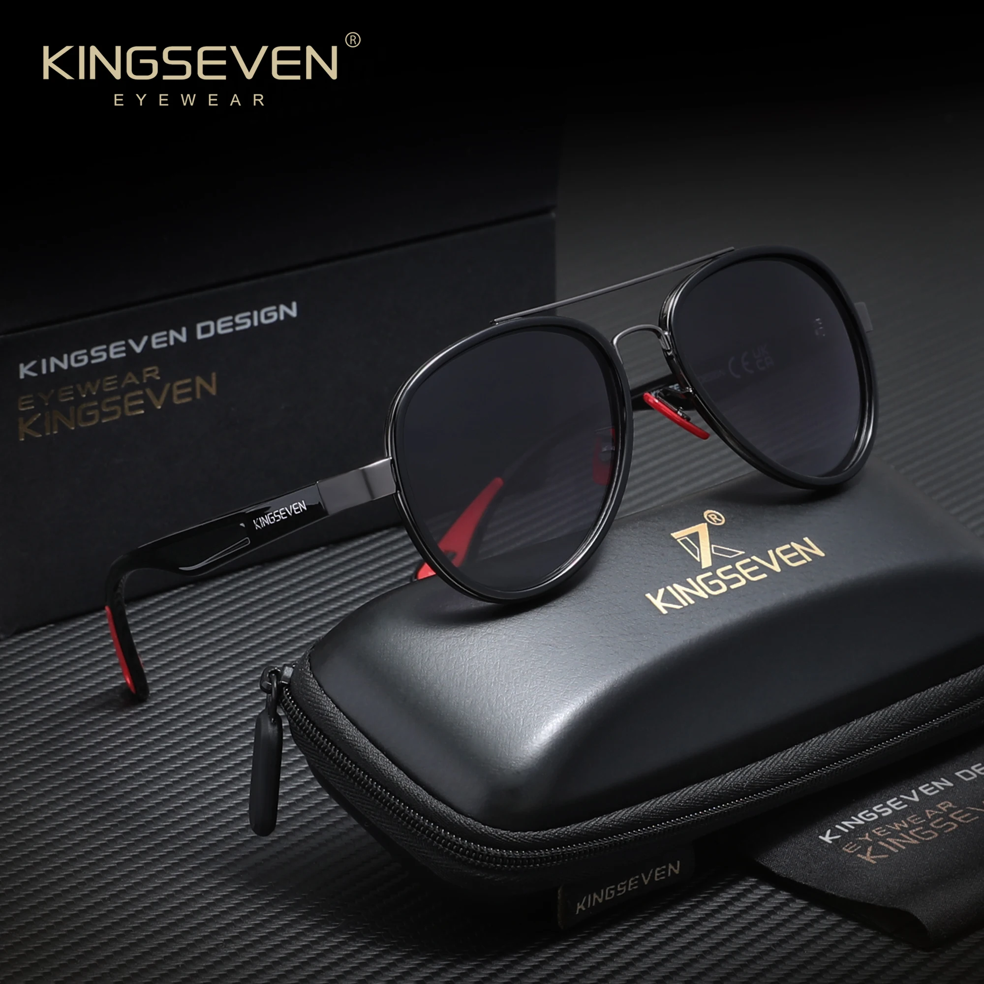 KINGSEVEN Vintage-Sonnenbrille für Herren und Damen, klassisch, Retro, polarisiert, UV400, zum Fahren, Angeln, Freizeitbrille Image