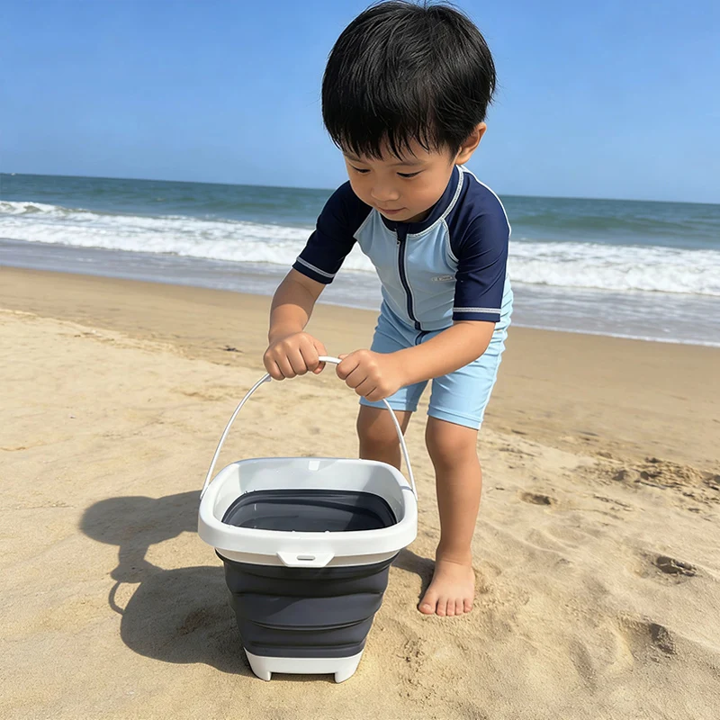 Tragbarer Zusammenklappbarer Strand-Eimer Faltbarer Wassereimer Essentielles Wasserpistolen-Zubehör für Kinder Sommer Strand Sand- und Wasserspaß Image