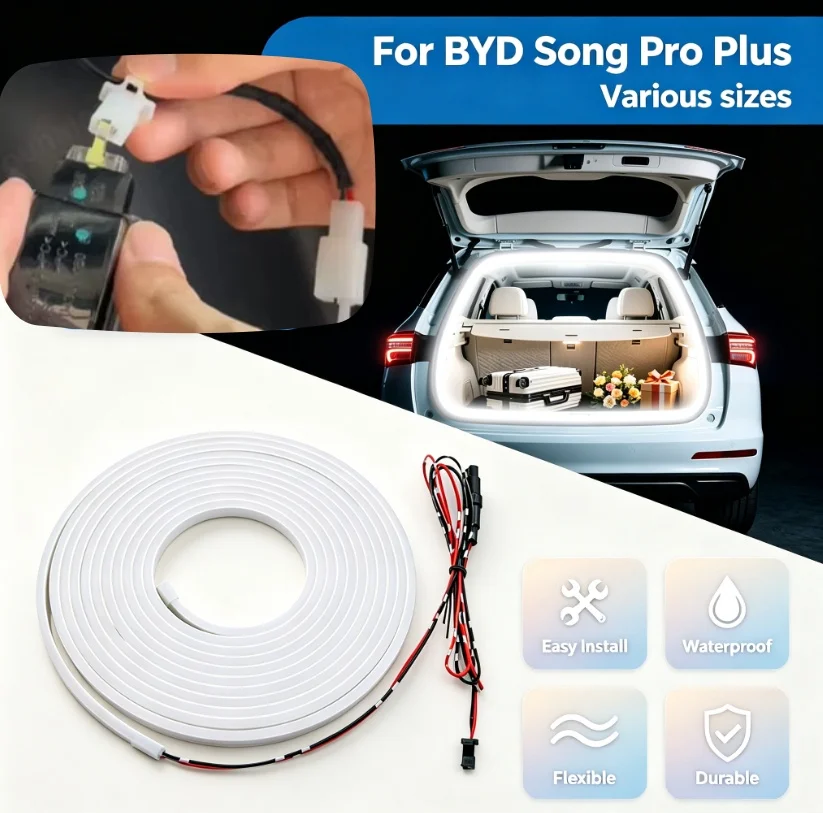Für BYD Song Pro Plus Neuwagen Hochhelle Kofferraumbeleuchtung Ambiente-Lichtleiste LED-Beleuchtung Heckklappen-Lichtleiste