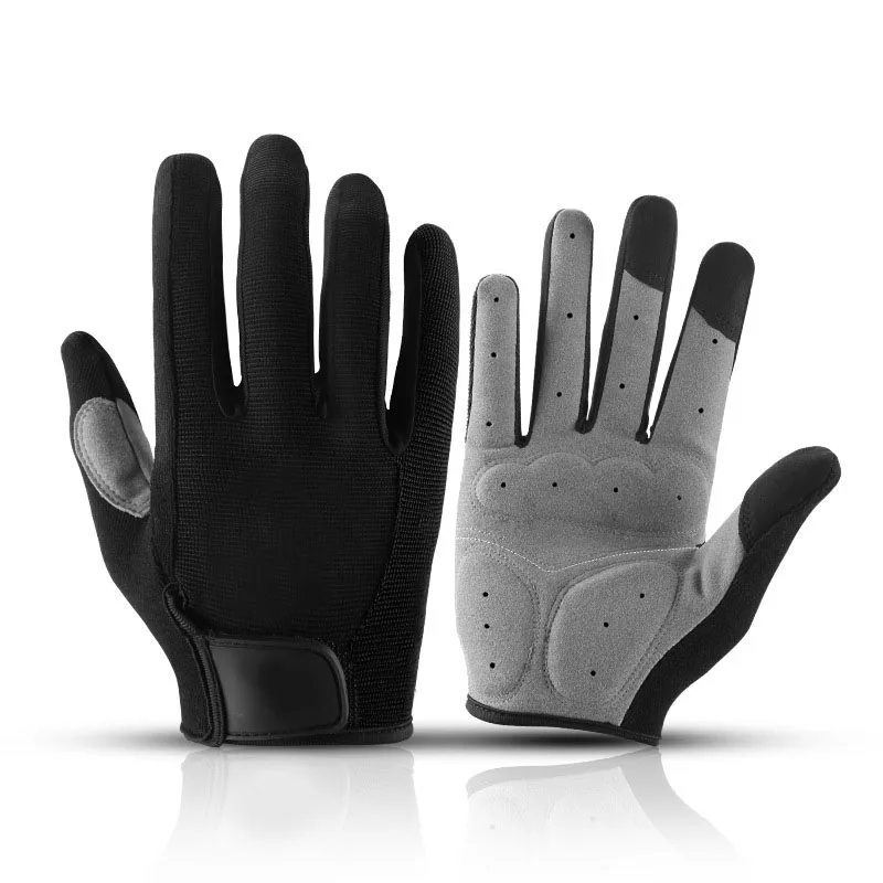1 Paar schwarze professionelle Fahrradhandschuhe, rutschfest, vollständige Stoßdämpfung, Ganzjahres-Fahrradhandschuhe für den Außenbereich Image