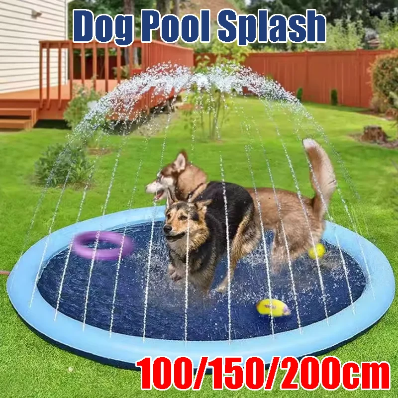 Rutschfeste Spritzmatte 100/150/200cm für Kinder und Hunde, Verstärkte Haustier-Wasserspielmatte, Langlebige Sommer-Outdoor-Wasserspielmatte Image