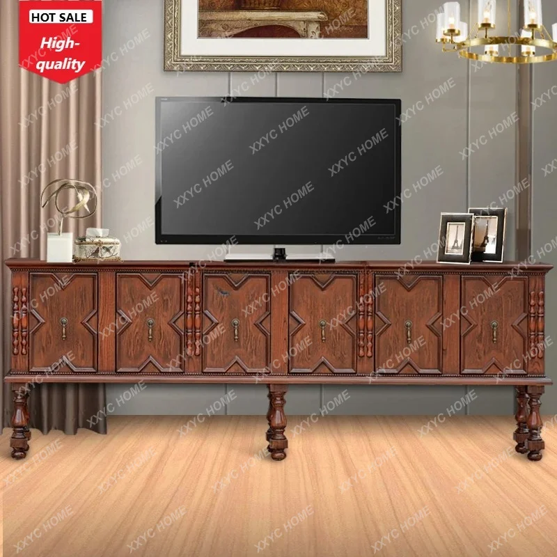 Meuble TV rétro en bois massif, meuble de rangement de style, meuble de rangement pour salon, meuble d'appoint sur pieds hauts
