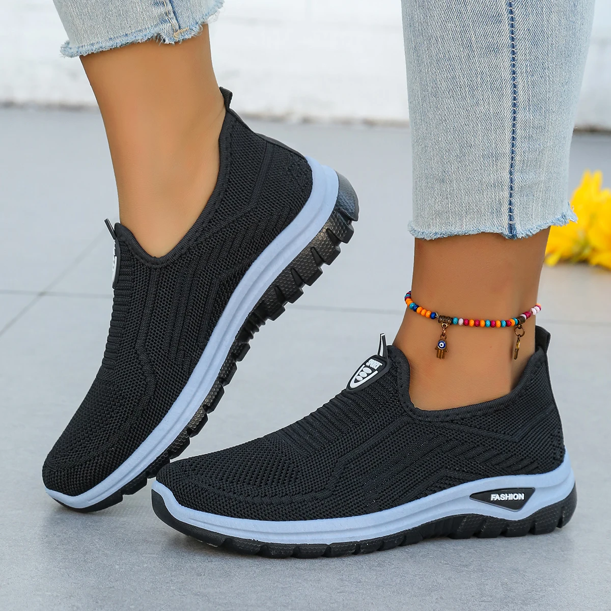 Atmungsaktive Slip-On-Wanderschuhe für Damen, rutschfeste Plateau-Sneaker, bequeme Freizeit-Loafer für ältere Menschen, für den Heimgebrauch im Freien