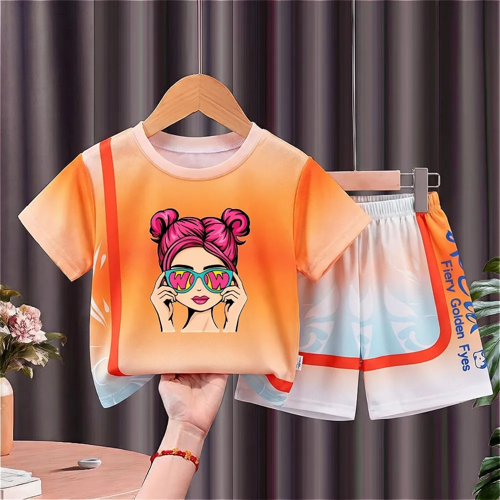 2026 Sommer Neuer Stil Mädchen Freizeitoutfits Atmungsaktives Mesh Schnelltrocknende Kinder Lauf-Sportbekleidung Sets T-Shirt Shorts 2-teiliges Set Image