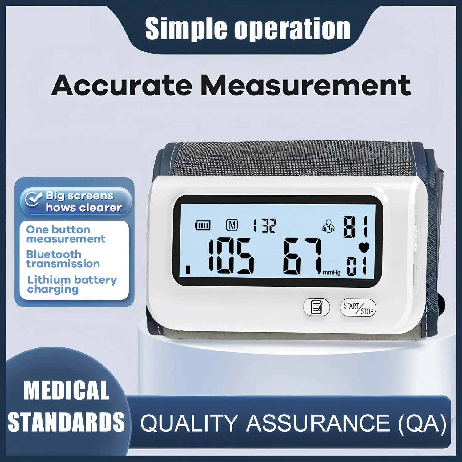Digitales Arm-Blutdruckmessgerät 32cm Manschette Medizinisches Druckmessgerät Tensiometer Baumanometer Puls-Sphygmomanometer Image