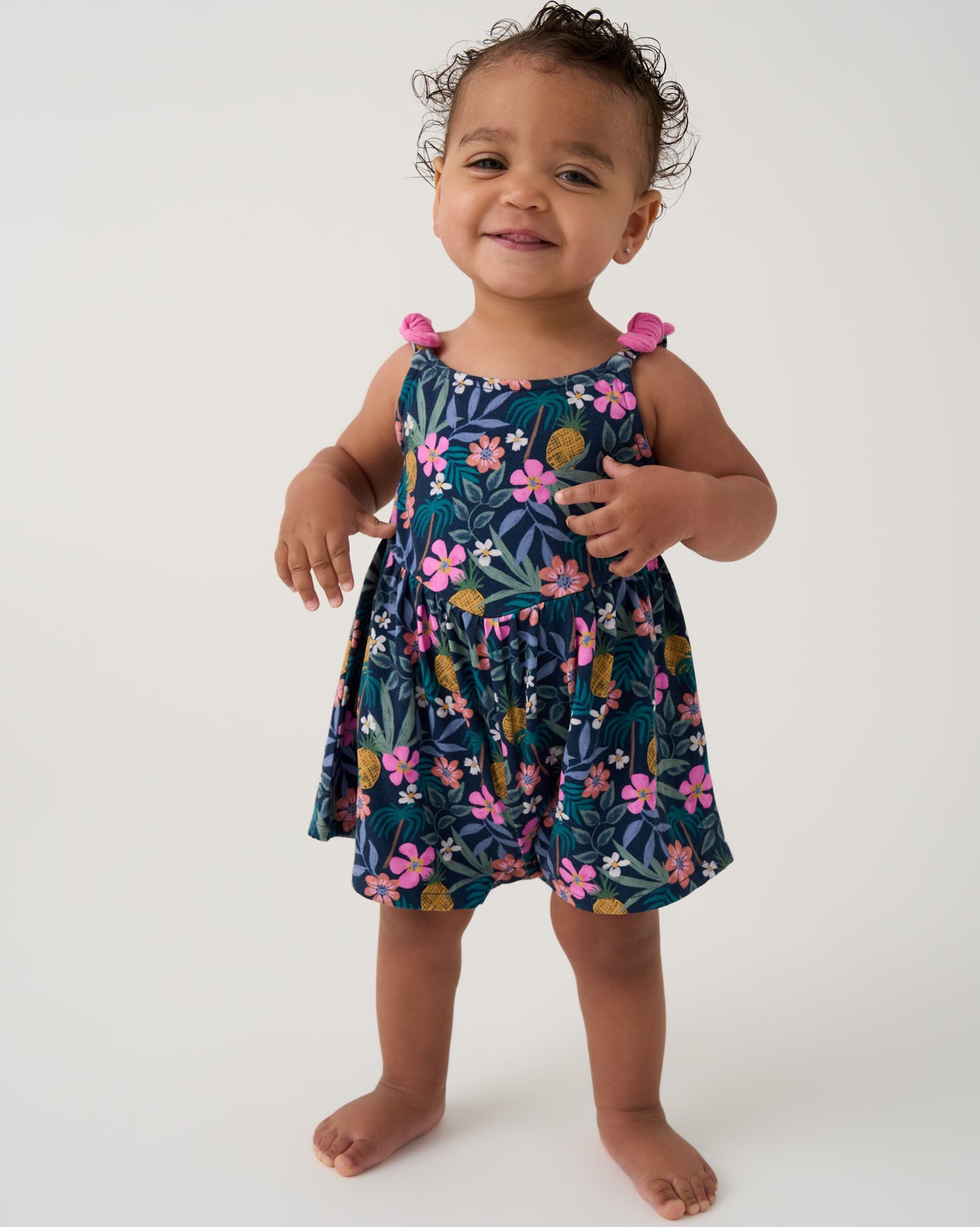 Tropical Garden Baby Bow Strap Romper - 12-18 months