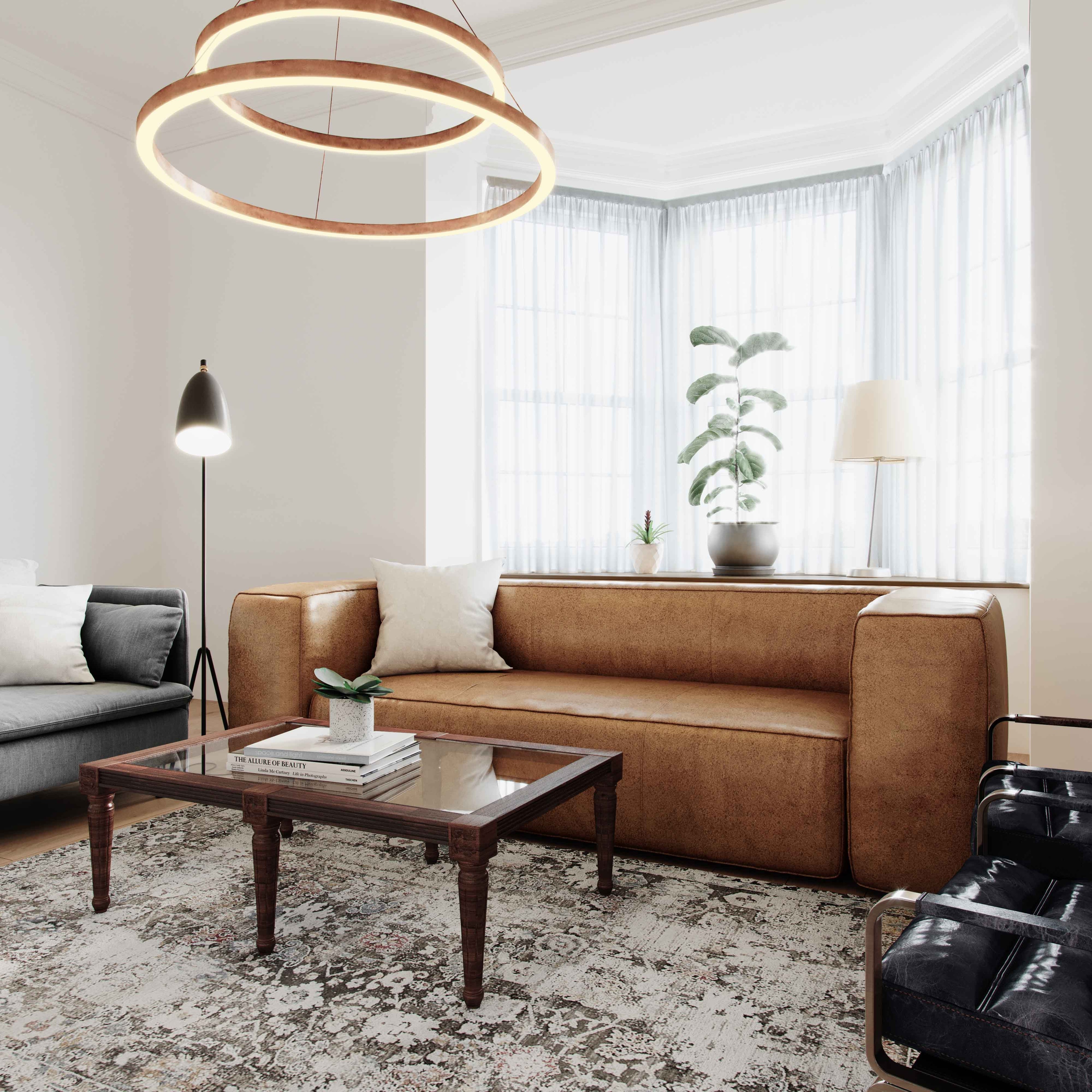 Aurora Modern Brown Blended Leather Sofa - 89.8"W x 38.2"D x 27.2"H
