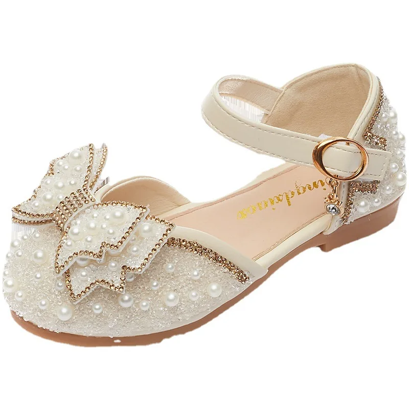 Neue Mädchen Sandalen Nette Schleife Perle Pailletten Kind Prinzessin Schuhe Flache Heels kinder Tanzen Größe 23-35 Image