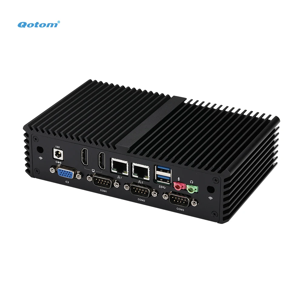 Qotom Lüfterloser Mini-PC - 6x RS232, VGA, Dual HD, Dual LAN, 4./5. Generation Intel Core i3/i5, Industrieller Embedded-Computer X86